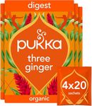 Pukka Herbs Three Ginger Herbal Tea, Caffeine Free, 80 Tea Bags