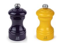 Peugeot Bistro Pepper and Salt Mill Set, Eggplant and Saffron Yellow, 10cm - 4in.