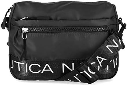 Nautica Womens Nautica Nylon Bean Bag Crossbody/Belt Bag with Adjustable Shoulder Strap Crossbody, Black, 9.7 x 7.1 2.6 US, Black, 9.7" x 7.1" x 2.6"