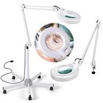 10X Magnifying Glass with Light and Stand, LANCOSC 2,200 Lumens Floor Lamp with 5 Wheels Rolling Base, Stepless Dimmable LED Lighted Magnifier for Facials Esthetician, Lash Extension, Salon, Crafts