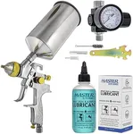 TCP Global 1.3mm HVLP Spray Gun-Gravity Feed-auto Paint Basecoat Clearcoat with Air Regulator & Spray Gun and Airbrush Lubricant, 4 Ounce