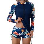 Womens Two Piece Rash Guard Set Long Sleeve Swim Shirt with Boyshort Surfing Bathing Suit Swimsuits Ladies Swimming Costumes Elastic Swimwear