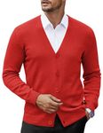 COOFANDY Men's V Neck Cardigan Sweater Casual Lightweight Button Down Knitted Cardigan Sweater with Ribbing Edge Red