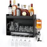 EXTCCT Wall Mount Wine Rack - Wall Wine Glass Rack, Floating Bar Shelves with Stemware Hanger, Wine Rack Shelf with Glass Holder Wall Mounted for Dining Room Home Bar Kitchen