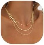 NECOCY Herringbone Necklace for Women Chunky Gold Necklace 14K Gold Plated Dainty Gold Layered Necklace Simple Gold Chain Choker Necklaces Thin Paperclip Snake Trendy Gold Jewelry Christmas Gift