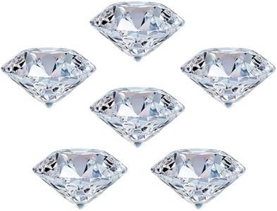 Qf Pack of 6 Clear Crystal Diamond Glass Jewels Home Decor, Wedding Table Decoration, Glass Paperweight 50mm (2in), 6pcs-Clear (50mm2in)