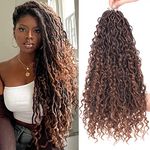 Xtrend 18Inch 8packs Bohemian Faux Locs Crochet Hair Pre-Looped Messy River Bohemian Locs Hair Wavy Crochet Braids With Curly Hair In Middle And Ends 14Strands/pack T30#