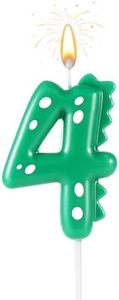 Velas de Cumpleaños Numeros, 14cm Vela de Dinosaurio Adornos para Tartas de Feliz Cumpleaños Decoraciones para Niños Niñas Niños Adultos Fiesta Temática Celebración Suministros (Número 4)