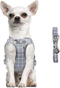 FEimaX Soft Mesh Dog Harness and Leash Set for Walking, No Pull Adjustable Reflective Puppy Step-in Vest Harness for Puppy Small Medium Dogs & Cats (XL (Chest 18.5-20.5''/47-52CM), Plaid Grey)