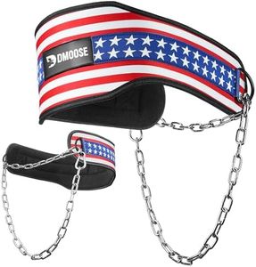 DMoose Fitness Dip Belt for Weight Lifting - Heavy Duty 36" Steel Chain Weight Belt for Pullups, Dips, & Bodybuilding - Gym Squat Belt for Men and Women with Comfortable Neoprene Support (American)