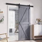 FREDBECK 30in x 84in Sliding Barn Wood Door Slab with Barn Door Hardware Kit,Gray