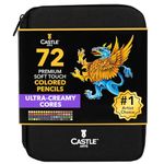 Castle Art Supplies 72 Colouring Pencils Zipper-Case Set | Quality Soft Core Coloured Leads for Adult Artists, Professionals and Colourists | in Neat, Strong Carry-Anywhere Zipper Case