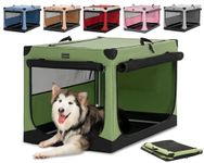 Petsfit Collapsible Dog Crate, Adjustable Fabric Cover by Spiral Iron Pipe, Chew Proof 3 Door Design Extra Large Dog Crates 100 cm L x 64 cm W x 63 cm H Green