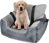 PetLux Dog Car Bed - Warm, Soft, Washable with Storage Pocket, Clip-On Safety Leash, Portable Travel Carrier Booster Seat, Grey Fiber Bed