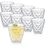 Hiceeden Set of 9 Plastic Tumblers Drinking Glasses, 9.5 Oz Unbreakable Clear Water Cups, Reusable Drinking Cups Wine Glasses for Juice, Beverages, Drinks, BPA Free, Stackable, Dishwasher Safe