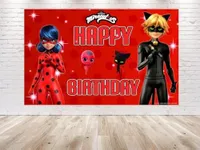 5x3 FT Miraculous Ladybug Backdrop for Birthday Party Decorations. Cartoon Miraculous Ladybug Background for Theme Birthday.