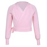 MSemis Kids Girls Ballet Dance Wrap Tops Crop Top Sweater Long Sleeve Ballerina Crossover Cardigan Dancewear Pink 9-10 Years