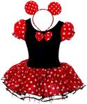 Lito Angels Minnie Mouse Costume Fancy Dress Up with Mouse Ears Hair Hoop for Baby Girls, Halloween Birthday Party Mini Red Polka Dot Tutu Skirt, Age 12-24 Months