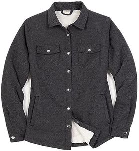 ZENTHACE Womens Sherpa Fleece Lined Flannel Jacket Shirt Thick Warm Snap Button Down Plaid Shacket with Pockets Solid Grey XL