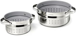 Caraway Steamer Duo - Stainless Steel Steamer with Handles - Non Stick, Non Toxic Coating - Steam Veggies, Seafood, and More - Compatible With Our Dutch Oven or Sauce Pan