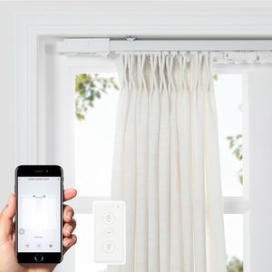 TWOPAGES Solar Powered Smart Curtain Track for Ceiling Mount and Wall Mount, 279 Inches Wide Electric Curtains Rail System Compatible with Google, Alexa App, Remote Control