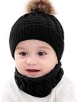 Toddler Knit Hat Scarf Set Pom Pom Hats Baby Beanie Cap Girls Neckwarmer Boys Winter Crochet Hat (Black 0-3 Years)