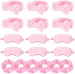 WHAVEL 18 Pcs Sleepover Party Supplies for Girls - Pink Party Favors Include 6 Spa Headband, 6 Silk Eye Mask and 6 Velvet Scrunchies for Spa Birthday, Bachelorette Party, Slumber (Pink)