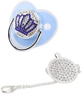 Chupete Personalizado con Forma de Corazón, Chupete Brillante con Forma Corazón, Corona Diamantes Imitación, Chupete de Silicona Ultrasuave para bebé, Regalos para Recién Nacidos (Azul M)