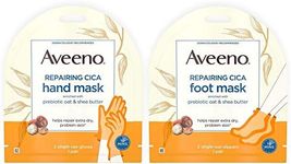 Aveeno Repairing CICA Foot Mask & Hand Mask with Prebiotic Oat and Shea Butter, for Extra Dry Skin, 1 ea