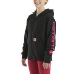 Carhartt Girls' Long-Sleeve Full-Zip Hooded Sweatshirt Hoodie, Caviar Black, S