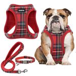 GAMUDA Small Pet Harness Collar and Leash Set, Step in No Chock No Pull Soft Mesh Adjustable Dog Vest Harnesses Plaid Reflective for Dogs Puppy Cats Kitten Rabbit (Red, L)