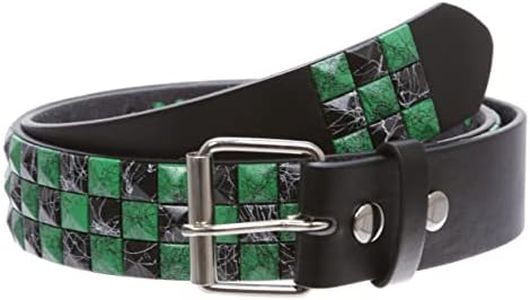 Snap On 1 1/2"-38mm Checkerboard Punk Rock Studded Belt, Green/Black, L 36"-38"