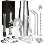 Cocktail Shaker Bar Set, 15-Piece Portable Bartender Kit, Stainless Steel Martini Shaker, Mix Drink Shaker Kit, Professional Bar Tools, Bartender Accessories for Home Bars