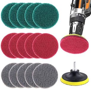 Glarks 16Pcs 4 Inch Drill Power Brush Tile Scrubber Scouring Pads Cleaning Kit with 4 Inch Disc Pad Holder for Bathroom & Kitchen Cleaning, 3 Different Stiffness (Red, Gray, Green)