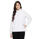 Cantabil Solid White Full Sleeves Mock Collar Regular Fit Women Casual Jacket | Casual Winter Jackets for Women | Womens Jackets for Winter Wear (LJKT00049_WHITE_L)