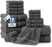 Bath Towels for Bathroom - 100% Cotton Towel Set, Soft Bath Set- 6 Bathroom Towels, 6 Hand Towels, 6 Wash Cloths, Quick Dry, Highly Absorbent Shower Towels - 18 Piece Set Grey