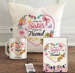 Jhingalala ® Printed Combo Gift Set for Sister, Always My Sister, Forever My Friend Printed Gift Pack (Cushion Cover 12 x 12 inch, Cushion Filler, Mug, Key Ring, and Greeting Card)