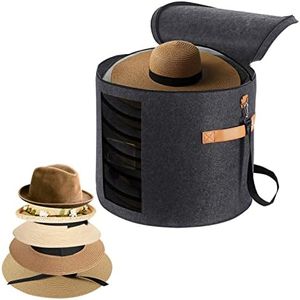 Ohiyoo Hat Box Hat Storage Box with Lid 19'' Hat Storage Boxes for Women & Men Large Round Hat Boxes for Storage Foldable Felt Hat Boxes with Lids Stuffed Animal Toy Storage Bin with Lid (Dark Gray)