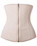 YIANNA Women Zip&Hook Latex Waist Training Corsets/Cincher Sport Girdle Underbust Hourglass Body Shaper, YA2219-Beige-3XL