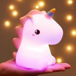 qbpatzwq Light Cute Pear LED Nursery Nightlight Lamp, Tap Control Squishy Silicone, USB Rechargeable Bedside Lamp for Bedroom, Warm White & 7 Colors, Christmas Gift for Kids Girls Boys (Unicorn)