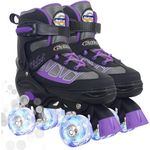 Nattork Toddler Roller Skates for Kids Girls Boys, 4 Adjustable Sizes, Fun Illuminating, Safety Three-Point Type, Breathable Upper, Beginners with Safe Lock, Durable Skates for Daughter Son