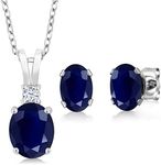 Gem Stone King 925 Sterling Silver Oval Blue Sapphire Pendant Earrings Set For Women (3.88 Cttw, Gemstone Birthstone, with 18 Inch Silver Chain), Metal Gemstone, Sapphire Created Sapphire