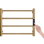 GUANGJUYUAN Heated Towel Rack Gold, 4 Bars Towel Warmer Rack for Bathroom Wall Mounted, Timer & Temperature Control Electric Towel Drying Rack (4 Bars Brushed Gold, Hardwired)