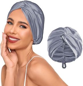 Baqzqudnl Adjustable Silk Satin Hair Bonnet for Sleeping Women, Double Layer, Silk Hair Wrap for Sleeping Women Men, Curly Natural Braid Straight Unisex - Slate Grey