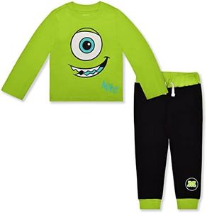 Disney Monster Inc. Mike and Sully Boys’ Long Sleeve Shirt and Jogger Pant Set for Toddler and Little Kids – Blue/Green