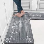 Enyhom Kitchen Mats Rug Set, 2pcs Anti Fatigue Standing Floor Carpets, PVC Foam Long Anti-slip Runner Rugs, Waterproof and Oil Resistant Kitchen Floor Rugs for Hallway Front Door Laundry Room