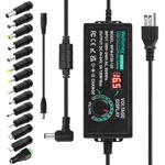 Wefomey 120W Universal Power Supply Adjustable DC 4V ~ 24V Variable Switching AC/DC Adapter 100V-240V AC to DC 24V 5A Converter with 14 Tips & Polarity Converter - 5000mA Max