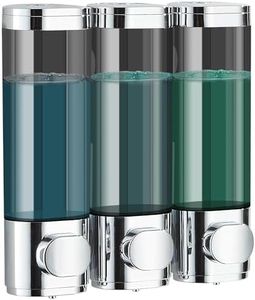 Soap Dispenser,Shampoo Dispenser Wall Mounted for Bathroom,Silver 3 Chamber 300mL*3 Simple Human Plastic Body Wash Shower Gel Shampoo Conditioner Soap Dispenser Holder No Drill Set