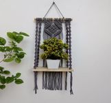 ACN kohinoor Cotton Wall Shelf, Boho Floating Hanging Shelves Decor, Bohemian Macrame Organiser Decorative Items For Living Room Bedroom Home Party Decoration 25 X 55 Cm,1-Piece (Grey)