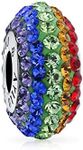 Colorful Crystal .925 Sterling Silver LGBTQ Rights Symbol Rainbow Spacer Charm Bead for Women Teens - Fits European Bracelet